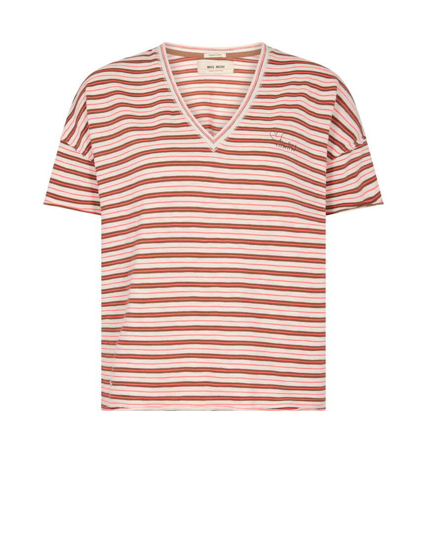 SS23-150550-294_1.Glory V-SS Stripe Tee Fiery Coral (1)